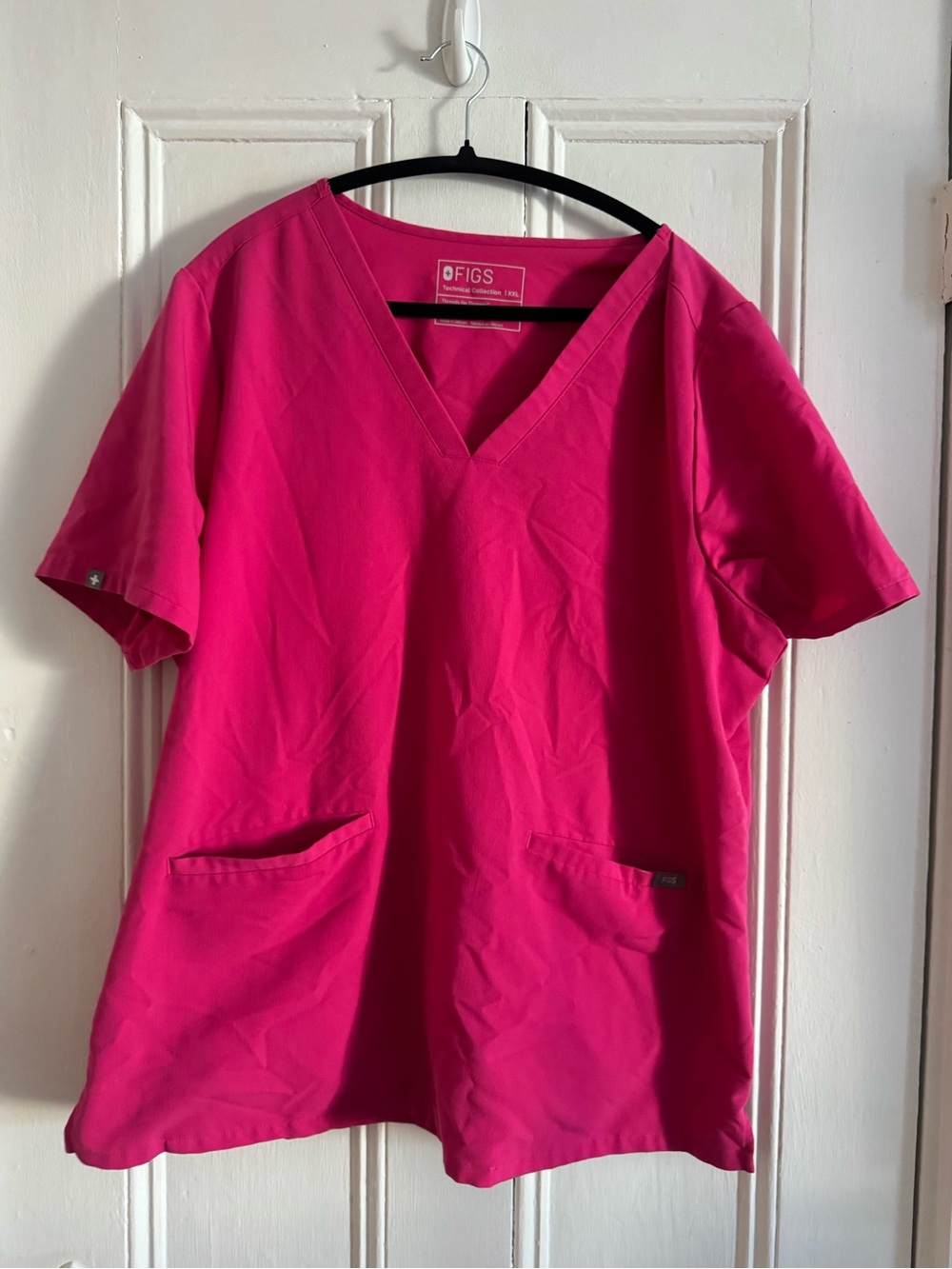 Figs Women's V-Neck Scrub Top in Hot Pink